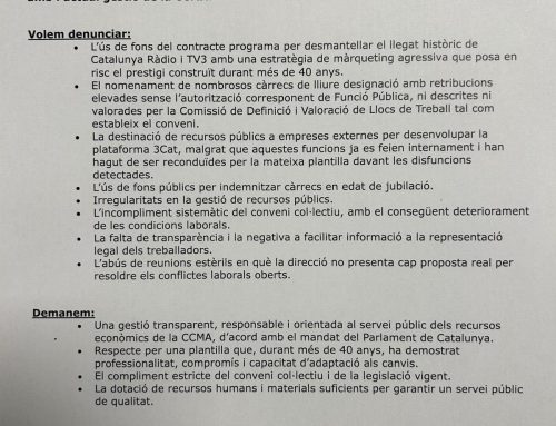 Vaga a TV3 i Catalunya Ràdio per la gestió dels directius de la CCMA